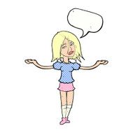 cartoon woman shrugging shoulders with speech bubble N564