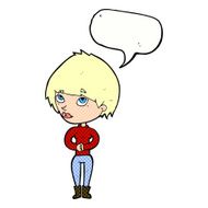 cartoon woman considering with speech bubble N12