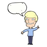 cartoon grinning man with idea speech bubble N12