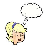 cartoon pretty female face with thought bubble N99