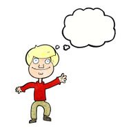 cartoon happy man waving with thought bubble N37