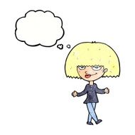 cartoon smug looking woman with thought bubble N11