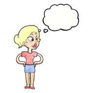 cartoon woman with hands on hips thought bubble N223