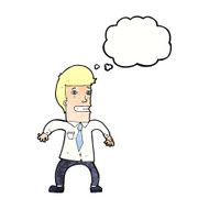 cartoon nervous businessman with thought bubble N8
