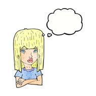 cartoon girl with folded arms thought bubble N11