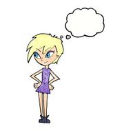 cartoon girl with hands on hips thought bubble N20