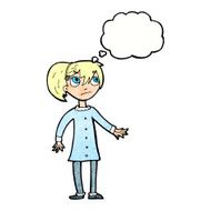 cartoon worried girl with thought bubble N11
