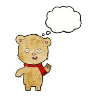 cartoon waving teddy bear with scarf thought bubble N3