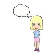 cartoon serious girl with thought bubble N11
