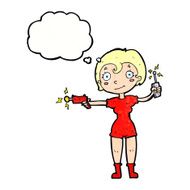 cartoon future space girl with thought bubble N11