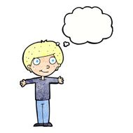 cartoon happy boy with open arms thought bubble N21