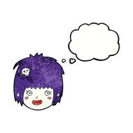 cartoon happy vampire girl face with thought bubble N11
