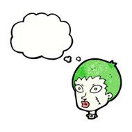 cartoon female zombie head with thought bubble N11