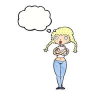 cartoon offended woman covering herself with thought bubble N11