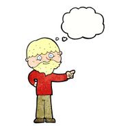 cartoon bearded man pointing with thought bubble N11