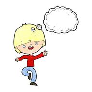 cartoon happy boy dancing with thought bubble N11