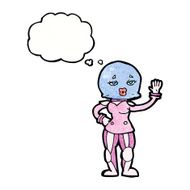 cartoon female astronaut with thought bubble N32