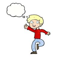 cartoon excited boy dancing with thought bubble N11