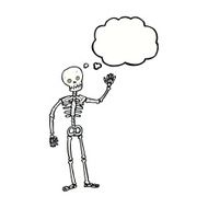 cartoon waving skeleton with thought bubble N11