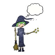 cartoon witch casting spell with thought bubble N21