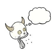 cartoon spooky skull with thought bubble N158