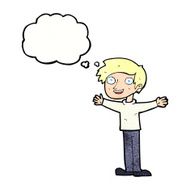 cartoon enthusiastic man with thought bubble N10