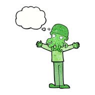 cartoon alien squid face man with thought bubble N11
