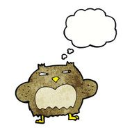 cartoon suspicious owl with thought bubble N5
