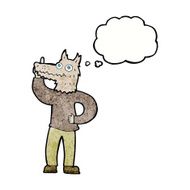 cartoon werewolf with idea thought bubble N6