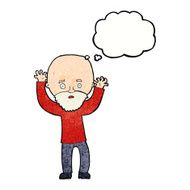cartoon bearded man panicking with thought bubble N11