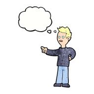 cartoon shocked boy pointing with thought bubble N11