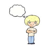 cartoon smug looking man with thought bubble N11