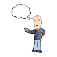 cartoon tough guy pointing with thought bubble N11