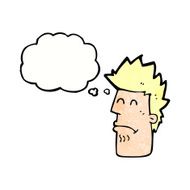 cartoon man feeling sick with thought bubble N9