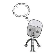 cartoon sad robot with thought bubble N11