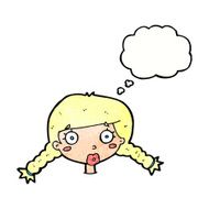 cartoon confused female face with thought bubble N11