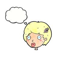 cartoon surprised female face with thought bubble N66