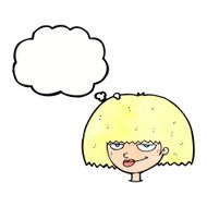 cartoon mean female face with thought bubble N11
