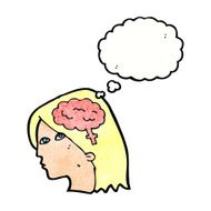 cartoon female head with brain symbol thought bubble N21