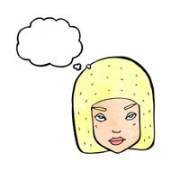 cartoon annoyed female face with thought bubble N11