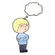 cartoon boy with folded arms thought bubble N20