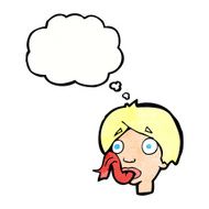 cartoon head sticking out tongue with thought bubble N11