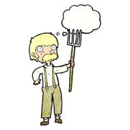 cartoon farmer with pitchfork thought bubble N9