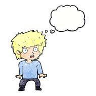 cartoon frightened boy with thought bubble N21