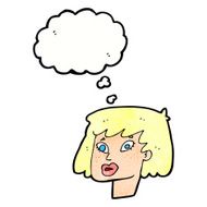 cartoon pretty female face with thought bubble N100