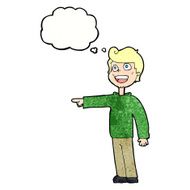 cartoon man pointing and laughing with thought bubble N32