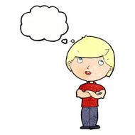 cartoon happy man with folded arm thought bubble N11