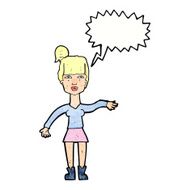 cartoon woman making dismissive gesture with thought bubble N21