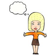 cartoon woman giving thumbs up symbol with thought bubble N69