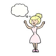 cartoon woman with raised arms thought bubble N11